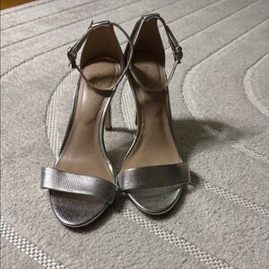 Aldo Metallic Silver Ankle Strap Heels